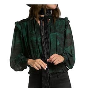 Elan Green Tressor Smocked Waist Ruffle Blouse Size Medium New with Tags